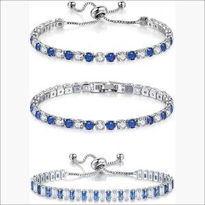 Silver Plated Marquise Cubic Zirconia Tennis Bracelet Set Adjustable Stackable